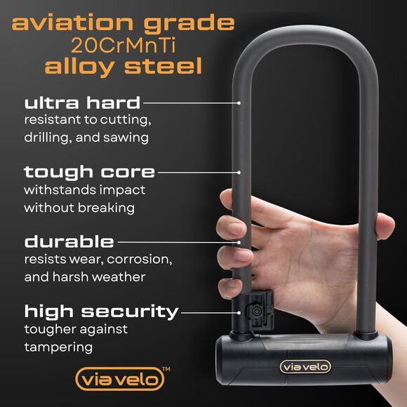 U Lock with Cable | Pro U Lock 20 CrMnTi Steel 15mm Shackle with Bracket Inside - Picture 2 of 8
